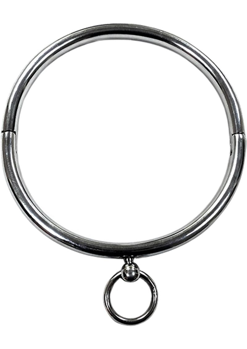 Rogue Steel Ring Collar - Silver stainless steel polished collar, locking BDSM collar, heavy-duty stainless steel collar, polished BDSM collar, collar with O-ring, leash attachment collar, slim stainless steel collar, allen key collar, 15-16 inch BDSM collar, durable role-play collar, silver BDSM collar, adjustable stainless steel collar, heavy-duty locking collar, collar with leash compatibility, polished stainless steel neck collar, elegant BDSM accessory