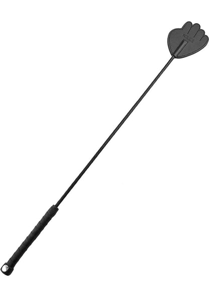 Rouge Fifty Times Hotter Leather Hand Riding Crop - Black Bondage crop with hand-shaped spanking flap, leather-wrapped handle, and braided shaft. Available in Black, Pink, or Red. Perfect for playful BDSM sessions.

