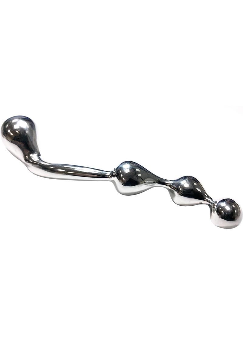 stainless steel prostate probe, G-spot stimulator, stainless steel G-spot toy, curved prostate massager, four-ball G-spot probe, double-ended anal and vaginal probe, non-porous steel sex toy, graduated ball design, prostate massage tool, G-spot exploration toy, durable stainless steel sex toy, temperature play toy, hygienic G-spot and prostate toy, solid steel pleasure probe