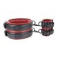 Saffron Thigh and Wrist Cuff - Black/Red - Set Saffron Thigh and Wrist Cuff Set in black and red faux leather, perfect for versatile restraint play. Keywords: Saffron Thigh and Wrist Cuff Set, faux leather cuffs, adjustable BDSM restraints, thigh and wrist cuffs, bondage restraint set, Sportsheets cuffs, BDSM accessories, kink restraint kit, bondage toys for couples, BDSM positioning restraints.