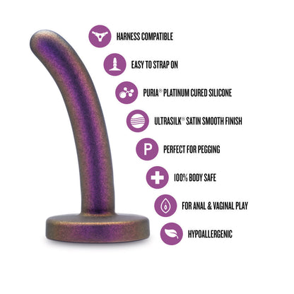 A shimmering purple strap-on-compatible dildo with a curved design, made from body-safe silicone for comfortable, beginner-friendly play.
Keywords: Temptasia Surrender Peg, beginner pegging dildo, harness compatible, Puria silicone dildo, UltraSilk finish, G-spot stimulation, strap-on play, purple dildo, body-safe silicone, slim dildo, beginner-friendly dildo