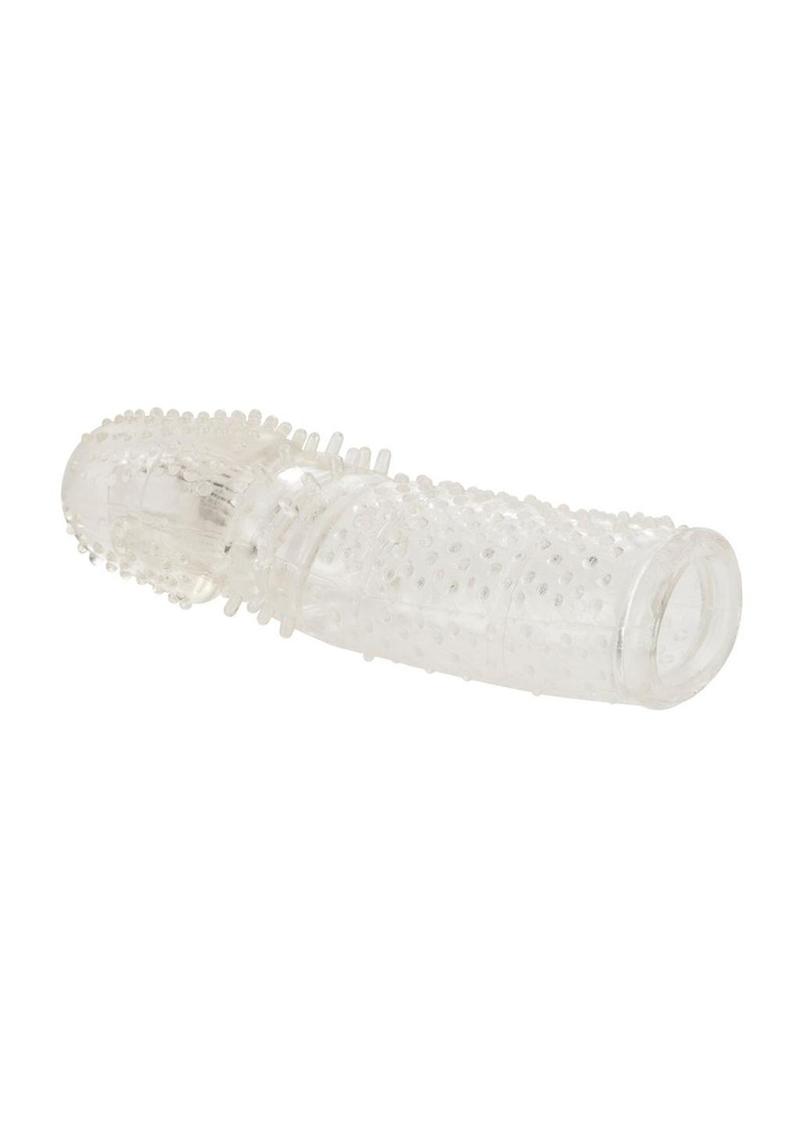 Senso penis extender, clear penis sleeve, textured stimulator sleeve, Senso extension, stretchy TPR enhancer, penis length and girth enhancer, waterproof sex toy, mutual pleasure extender, easy-to-clean sleeve, clear textured extension