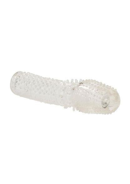 Senso Penis Extender - Clear Senso penis extender, clear penis sleeve, textured stimulator sleeve, Senso extension, stretchy TPR enhancer, penis length and girth enhancer, waterproof sex toy, mutual pleasure extender, easy-to-clean sleeve, clear textured extension