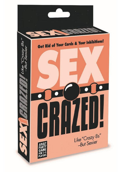 Sexy Crazy 8’s foreplay card game for 2-5 players with wild cards and playful activities.
Sex Crazed card game, foreplay card game, sexy Crazy 8’s, adult party games, Valentine’s Day games, couples card games, X-rated card games, spicy foreplay games, adults-only party games, Little Genie Products card game, fun sexy card game.