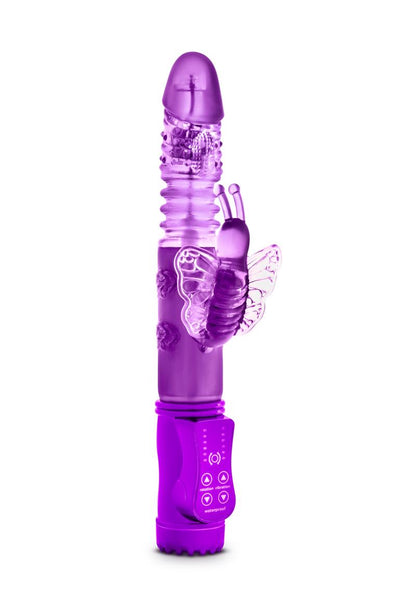 Sexy Things Butterfly Thruster Mini Rabbit Vibrator - Purple 
9.75-inch rabbit vibrator with clit stimulator, thrusting shaft, and rotating beads; body-safe TPE.
Butterfly Thruster Mini, 9.75-inch rabbit vibrator, clit stimulator with thrusting shaft, rotating pleasure beads vibrator, phthalate-free rabbit vibrator, TPE vibrator, pink and purple rabbit vibrator, hybrid lube-safe vibrator, AAA battery-powered vibrator, Blush® sex toys, mild vibration rabbit vibrator.