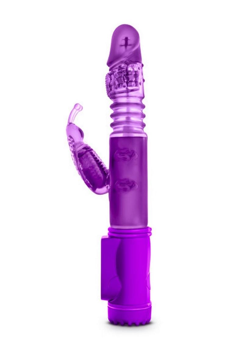 Sexy Things Butterfly Thruster Mini Rabbit Vibrator - Purple
9.75-inch rabbit vibrator with clit stimulator, thrusting shaft, and rotating beads; body-safe TPE.
Butterfly Thruster Mini, 9.75-inch rabbit vibrator, clit stimulator with thrusting shaft, rotating pleasure beads vibrator, phthalate-free rabbit vibrator, TPE vibrator, pink and purple rabbit vibrator, hybrid lube-safe vibrator, AAA battery-powered vibrator, Blush® sex toys, mild vibration rabbit vibrator.