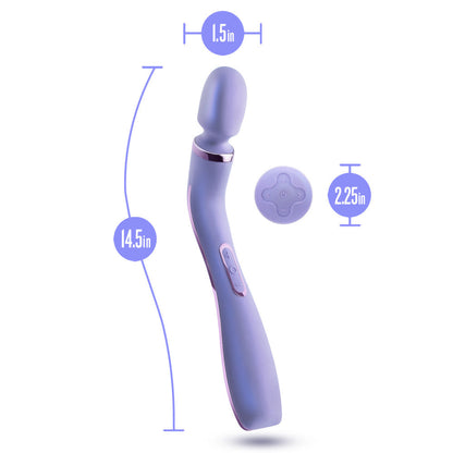 Purple ergonomic massage wand featuring RumbleTech™ vibrations, long handle, and smooth silicone design with a remote control.Keywords: massage wand, RumbleTech wand, ergonomic vibrator, lavender wand, remote control vibrator, waterproof wand, Puria silicone wand, self-care massage wand, rechargeable vibrator, deep tissue massage wand.