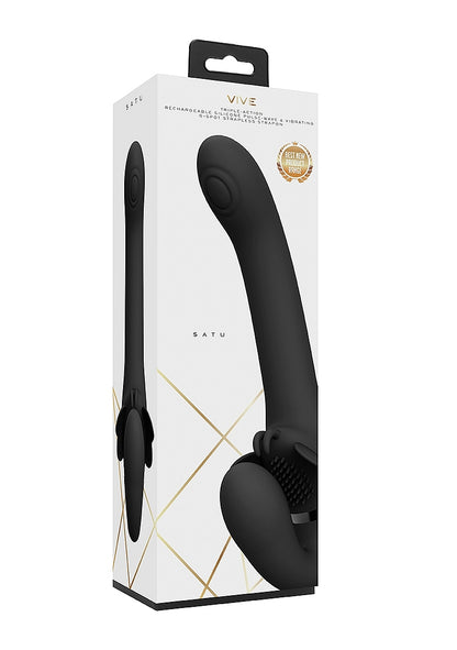 Satu Rechargeable Silicone Pulse Wave and Vibrating Strapless Strap-On ♥ Vive