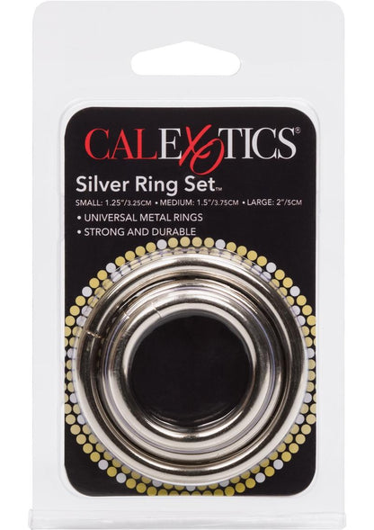 Silver Cock Rings - Metal/Silver - 3 Piece Set
Silver Ring 3-Piece Set of solid steel cock rings, small (1.25"), medium (1.5"), large (2"), enhances erections, doubles as strap-on harness replacements, phthalate-free.

metal cock rings, solid steel cock rings, strap-on harness replacement rings, erection enhancer, advanced sex toy, body-safe metal rings, waterproof cock rings, phthalate-free pleasure rings.