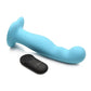 Simply Sweet 21x Vibrating Thick Rechargeable Silicone Dildo with Remote - Teal Blue curved silicone dildo with double bumps, vibrations, remote control, harness-compatible suction base, waterproof, body-safe. Keywords: blue silicone dildo, vibrating curved dildo, G-spot vibrator, P-spot stimulation dildo, harness-compat