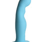 Simply Sweet 21x Vibrating Thick Rechargeable Silicone Dildo with Remote - Teal Blue curved silicone dildo with double bumps, vibrations, remote control, harness-compatible suction base, waterproof, body-safe. Keywords: blue silicone dildo, vibrating curved dildo, G-spot vibrator, P-spot stimulation dildo, harness-compat