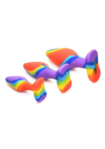 Simply Sweet Rainbow Silicone Butt Plug - Multicolor - 3 Piece/Set