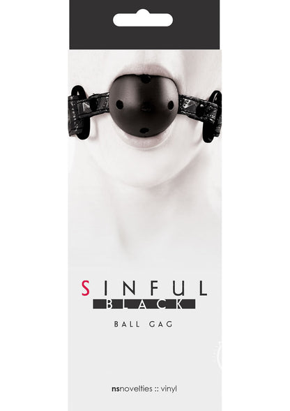 Sinful Ball Gag - Black adjustable ball gag, ventilated ball gag, midnight black ball gag, neoprene-lined strap gag, nickel-free bondage gag, liquid-play-friendly gag, BDSM ball gag accessory