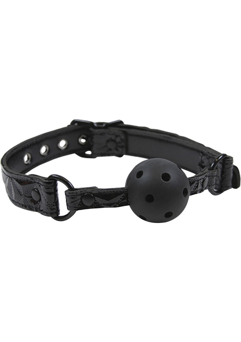 Sinful Ball Gag - Black Midnight Black Adjustable Ball Gag with ventilated ABS plastic ball, soft neoprene lining, and nickel-free anodized hardware for stylish bondage play.