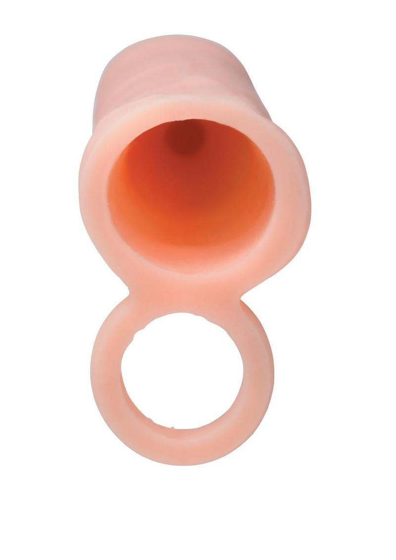 Size Matters Penis Extender Sleeve Silicone - Flesh/Vanilla - 2in  Vanilla silicone penis extender with 2-inch extension, lifelike veins, and scrotum ring for enhanced length, girth, and secure stimulation.

silicone penis extension, Size Matters penis extender, 2-inch penis sleeve, realistic penis extension, lifelike veins extension, girth and length enhancer, scrotum ring extender, vanilla penis enhancer, phthalate-free silicone sleeve, waterproof penis extender