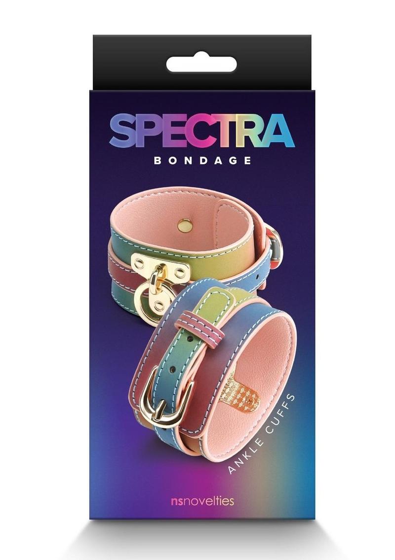 Rainbow ankle cuffs with adjustable faux leather straps and couture hardware for stylish bondage play.

Spectra Bondage Ankle Cuff - Multicolor/Rainbow Keywords: Spectra Bondage Ankle Cuffs Rainbow, rainbow BDSM ankle cuffs, colorful bondage restraints, faux leather cuffs, NS Novelties ankle cuffs, adjustable ankle restraints, vibrant BDSM accessories, stylish bondage gear, kink ankle cuffs, colorful fetish restraints.