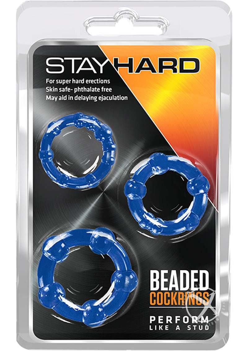 Stay Hard Beaded Cock Rings (3 Sizes - Blue Stay Hard Beaded Cock Ring Set with 3 stretchy rings for bigger, harder erections and delayed ejaculation.
Keywords: Stay Hard Beaded Cock Rings, stretchy cock rings, erection enhancer, stamina rings, body-safe TPE rings, phthalate-free cock rings, versatile cock ring set, Blush rings, bigger harder erections, reusable cock rings.