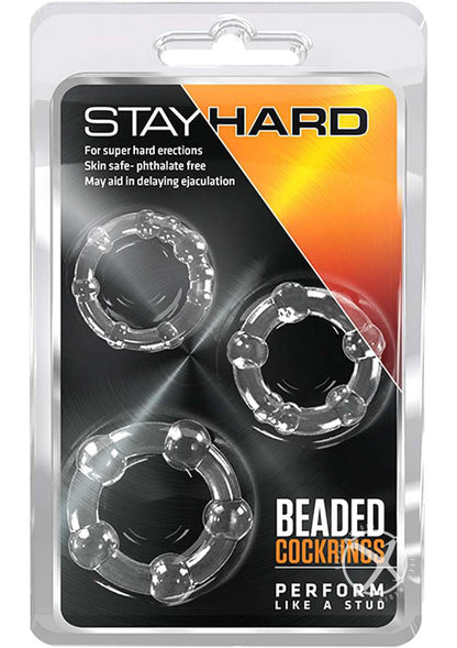 Stay Hard Beaded Cock Rings (3 Sizes - Clear Stay Hard Beaded Cock Ring Set with 3 stretchy rings for bigger, harder erections and delayed ejaculation.
Keywords: Stay Hard Beaded Cock Rings, stretchy cock rings, erection enhancer, stamina rings, body-safe TPE rings, phthalate-free cock rings, versatile cock ring set, Blush rings, bigger harder erections, reusable cock rings.