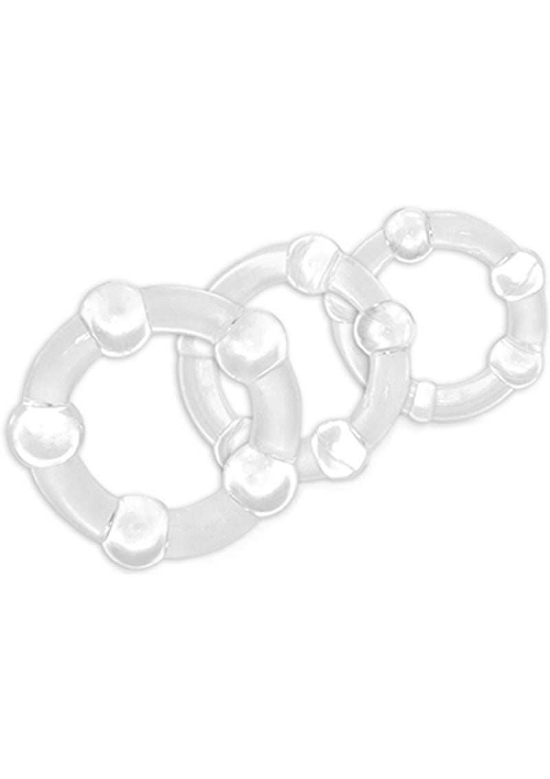 Stay Hard Beaded Cock Rings (3 Sizes - Clear Stay Hard Beaded Cock Ring Set with 3 stretchy rings for bigger, harder erections and delayed ejaculation.
Keywords: Stay Hard Beaded Cock Rings, stretchy cock rings, erection enhancer, stamina rings, body-safe TPE rings, phthalate-free cock rings, versatile cock ring set, Blush rings, bigger harder erections, reusable cock rings.