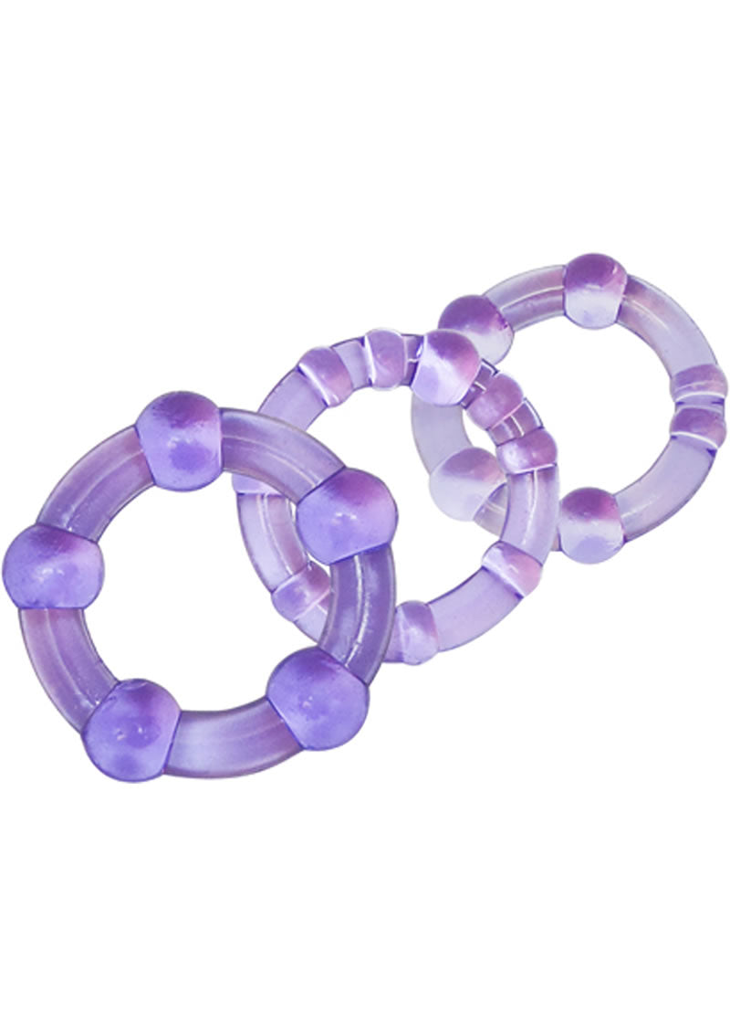 Stay Hard Beaded Cock Rings (3 Sizes - Purple Stay Hard Beaded Cock Ring Set with 3 stretchy rings for bigger, harder erections and delayed ejaculation.
Keywords: Stay Hard Beaded Cock Rings, stretchy cock rings, erection enhancer, stamina rings, body-safe TPE rings, phthalate-free cock rings, versatile cock ring set, Blush rings, bigger harder erections, reusable cock rings.