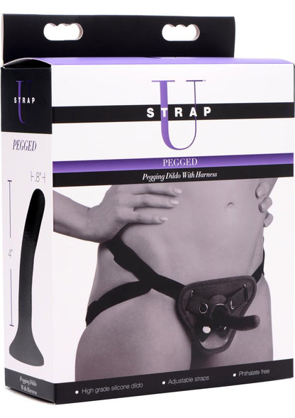 Strap U Pegged Pegging Silicone 5in Dildo with Harness - Black This Beginner’s Pegging Strap-On Set features a petite silicone dildo and adjustable harness, perfect for first-time strap-on play. Non-porous, body-safe, and designed for comfort and prostate stimulation.

beginner pegging strap-on, petite silicone dildo, strap-on for beginners, adjustable harness strap-on, prostate stimulation dildo, body-safe strap-on, beginner-friendly pegging set, nonthreatening strap-on, pegging starter kit, silicone strap