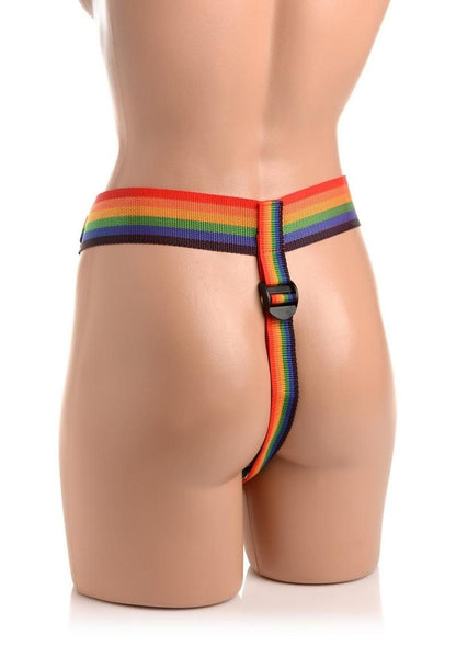 Rainbow Universal Harness with adjustable straps, padded front, silicone O-rings, and wide back strap for support. Perfect for pegging and strap-on play.

rainbow strap-on harness, pegging harness, universal harness, adjustable strap-on, padded strap-on harness, silicone O-ring harness, pride strap-on, heavy dildo support harness, rainbow nylon harness, strap-on for pegging.