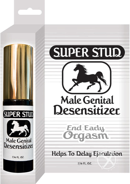 Super Stud Male Genital Desensitizer Spray 7 - 16oz
Super Stud Male Genital Desensitizer Spray, 7/16 fl oz, benzocaine-based climax control spray for delaying ejaculation and managing sensitivity.

male desensitizer spray, climax control spray, delay ejaculation spray, Super Stud Nasstoys, benzocaine desensitizer, prolong intimacy spray, stamina enhancement spray, premature ejaculation aid, male sexual enhancement spray, Nasstoys Super Stud spray.