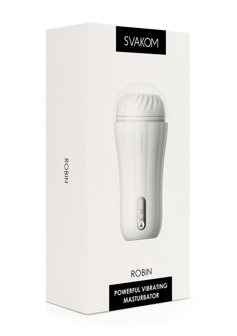 Svakom Robin Masturbator - White The Robin Vibrating Stroking Masturbator features 5 vibration modes plus Boost Mode, a soft TPE sleeve, and an LED display. Compact, rechargeable, and long-lasting, it’s your go-to for powerful and discreet pleasure.
Robin vibrating stroker, stroking masturbator, 5 vibration modes + Boost, rechargeable male masturbator, TPE sleeve masturbator, compact stroker, ergonomic male sex toy, LED display stroker, long-lasting masturbator.