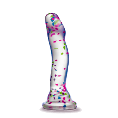 Glow-in-the-dark dildo with neon confetti, crafted from body-safe Purio™ silicone, featuring a curved design, suction base, and playful visual appeal. 
Keywords: glow-in-the-dark dildo, confetti dildo, silicone dildo, suction cup dildo, harness-compatible dildo, body-safe dildo, Purio silicone, G-spot dildo, P-spot dildo, fun adult toy. 