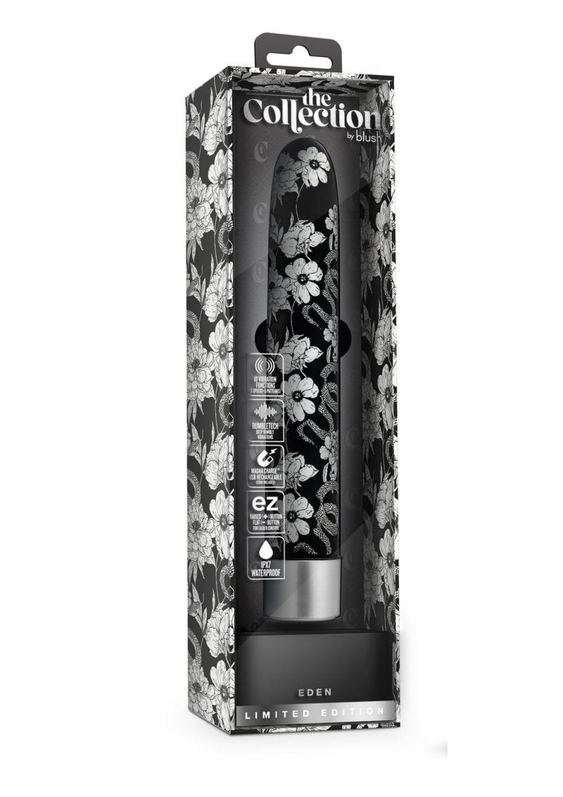 Black slimline vibrator with a white floral pattern, featuring RumbleTech™ vibrations, USB charging, and waterproof functionality.
Keywords: slimline vibrator, floral vibrator, black vibrator, RumbleTech vibrator, USB rechargeable vibrator, waterproof sex toy, elegant vibrator, body-safe sex toy, customizable vibrator, luxury adult toy.