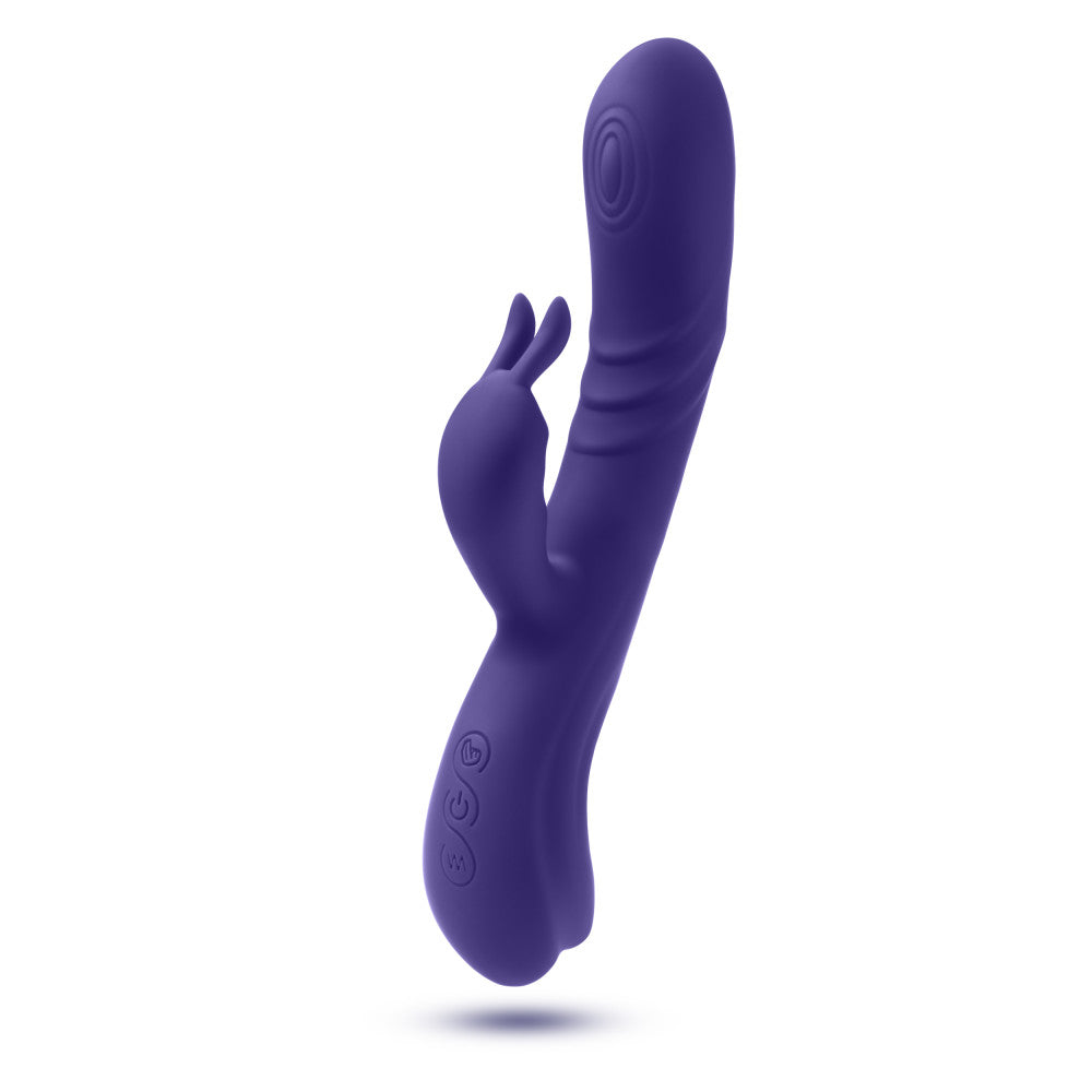 Blue rabbit vibrator with come-hither motion, G-spot stimulation, and dual vibration modes for clitoral and internal pleasure.
Keywords: rabbit vibrator, G-spot massager, come-hither motion, dual vibration modes, clitoral stimulator, silicone vibrator, magnetic USB charging, splashproof vibrator, 8.75-inch vibrator, smooth silicone, body-safe, IPX6 waterproof