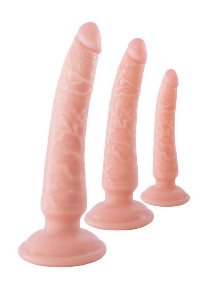 Nasstoys Trio Deluxe Training Kit: A three-piece set of flexible dildos with suction cups and harness compatibility. Perfect for solo or partner play, offering front and backdoor versatility.