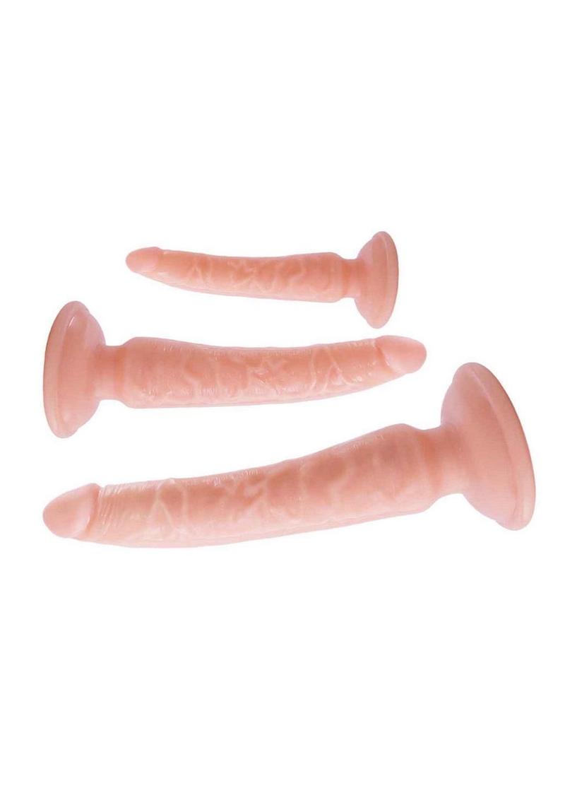 Nasstoys Trio Deluxe Training Kit: A three-piece set of flexible dildos with suction cups and harness compatibility. Perfect for solo or partner play, offering front and backdoor versatility.