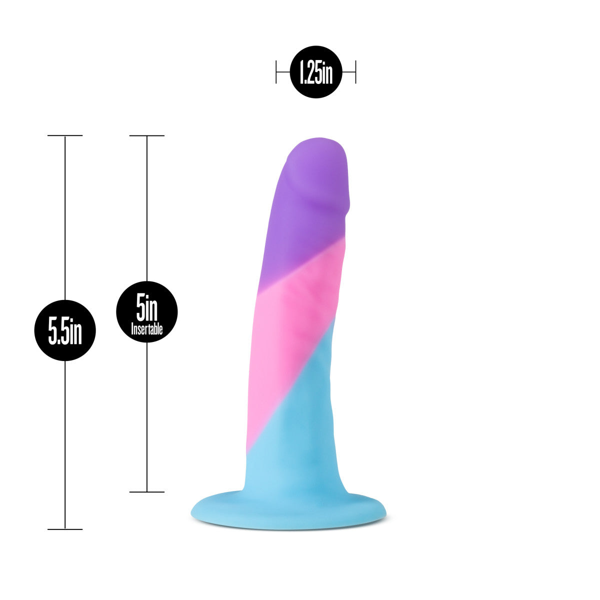 Petite multi-colored silicone dildo with a smooth finish, suction base, and slim design for beginners or anal play.
Keywords: petite dildo, Avant dildo, slim dildo, beginner-friendly dildo, anal play dildo, body-safe silicone dildo, suction cup dildo, harness-compatible dildo, colorful silicone toy, Purio silicone.