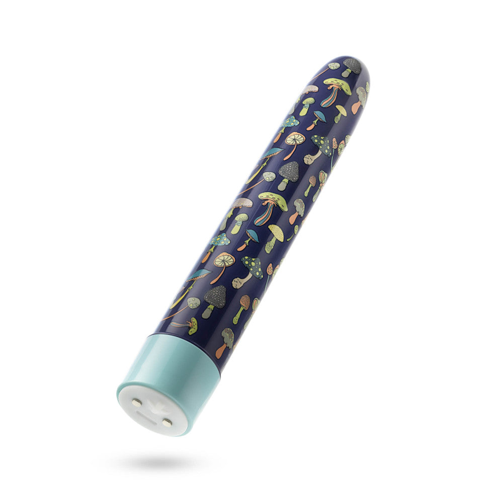 A set of three vibrators featuring psychedelic teal, mushroom-themed blue, and floral cannabis purple designs with customizable vibrations and waterproof functionality.

Keywords: psychedelic vibrator, slimline G-spot vibrator, RumbleTech vibrator, mushroom design vibrator, cannabis-inspired vibrator, waterproof sex toy, USB rechargeable vibrator, colorful vibrator, body-safe sex toy, stylish vibrators.