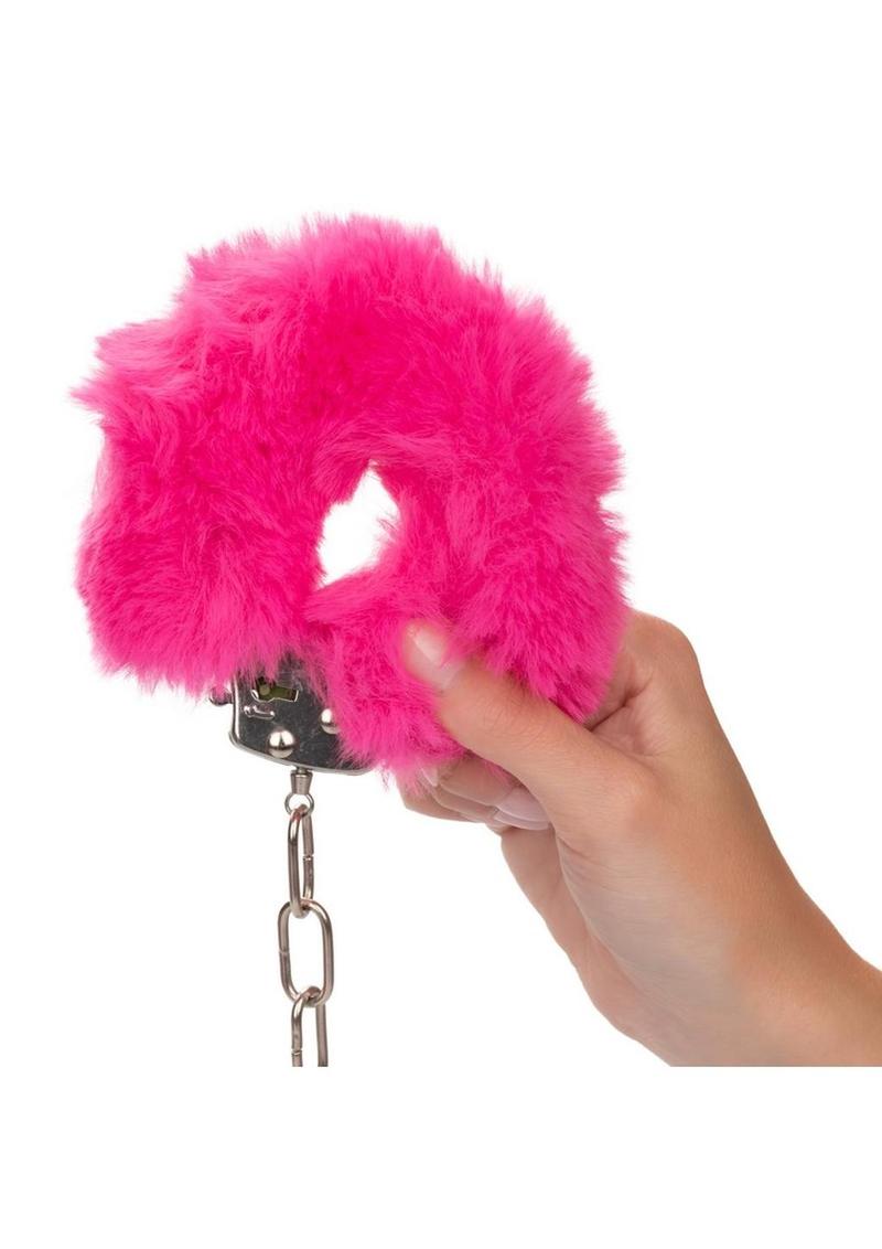 Ultra Fluffy Furry Cuffs - Metal/Pink