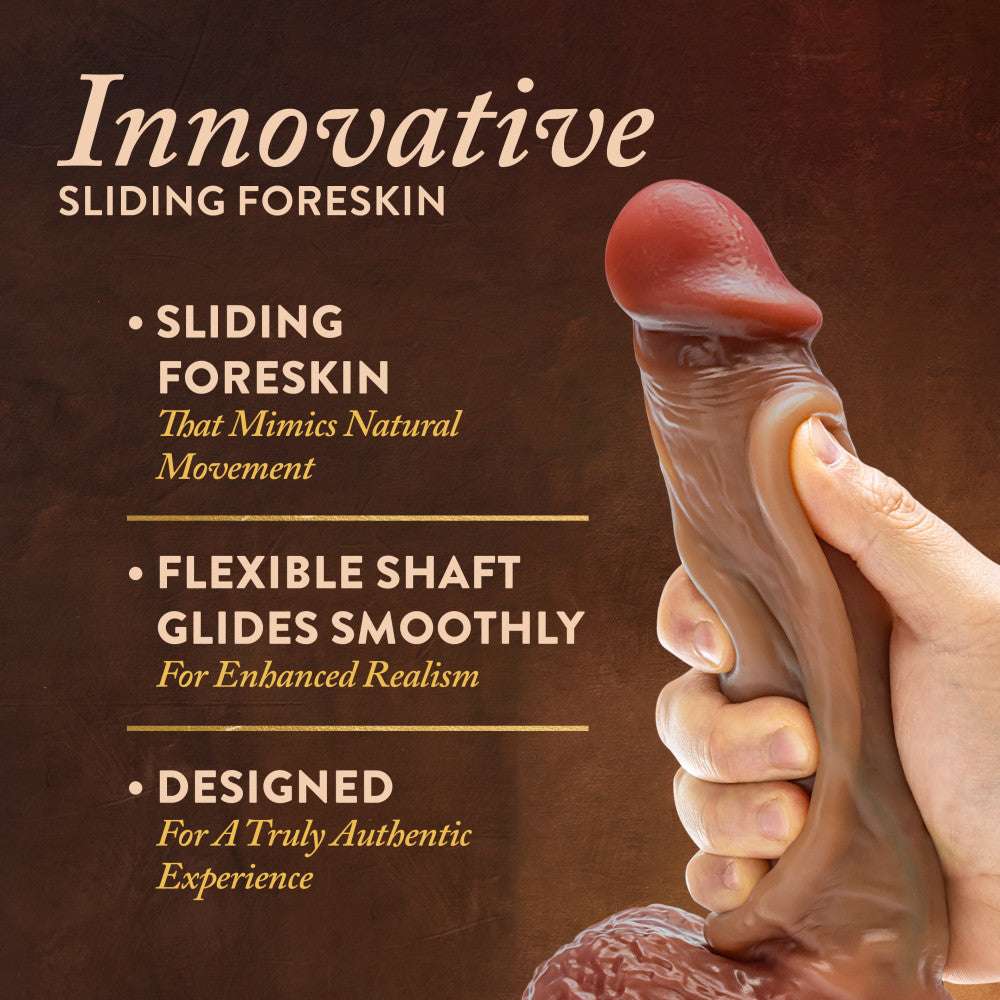 Realistic 9.5-inch silicone dildo with sliding foreskin, dual-density construction, and suction cup base for versatile pleasure.

Keywords: Realistic 9.5-inch silicone dildo with sliding foreskin, dual-density construction, and suction cup base for versatile pleasure.