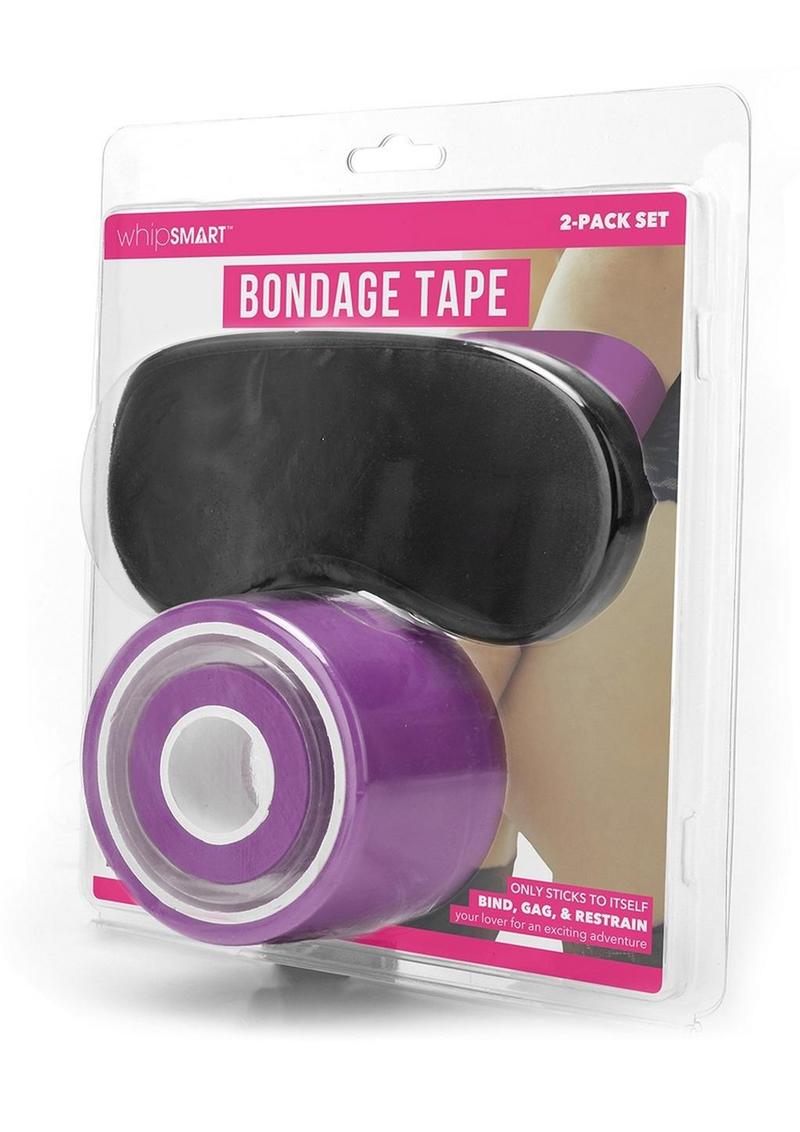 WhipSmart Bondage Tape - Purple - 100ft Self-adhesive bondage tape in purple, clear, red, or black with free satin eye mask for versatile kink play. Keywords: bondage tape, self-adhesive tape, no-glue bondage tape, BDSM tape, kink accessories, non-sticky bondage tape, versatile restraints, satin eye mask included, fetish tape, bondage for beginners.