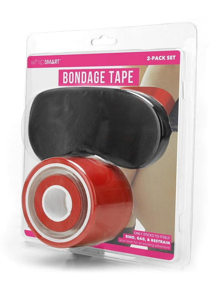 Self-adhesive bondage tape in purple, clear, red, or black with free satin eye mask for versatile kink play. Keywords: bondage tape, self-adhesive tape, no-glue bondage tape, BDSM tape, kink accessories, non-sticky bondage tape, versatile restraints, satin eye mask included, fetish tape, bondage for beginners.