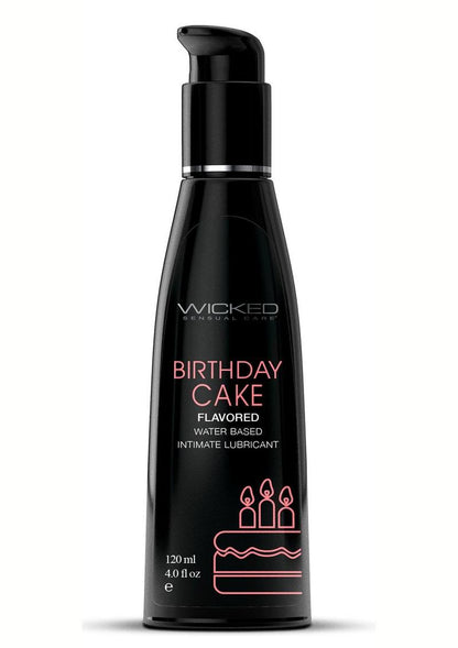 Wicked Aqua Water Based Flavored Lubricant Birthday Cake - 4oz Birthday Cake water-based flavored lube, vegan, paraben-free, latex condom compatible, long-lasting, and enhanced with olive leaf extract.

birthday cake lube, flavored water-based lubricant, vegan lube, paraben-free lube, sex toy safe lube, oral sex lube, non-sticky flavored lube, long-lasting lube, olive leaf extract lube, latex condom compatible lube.