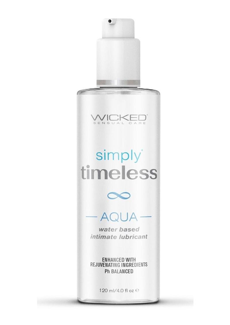 simply Timeless Aqua, water-based lubricant, menopause-friendly lube, perimenopause lubricant, hydrating lubricant, vaginal moisturizer, aloe-infused lubricant, squalane lube, vitamin E lubricant, olive leaf extract lubricant, glycerin-free lubricant, paraben-free lubricant, propylene glycol-free lubricant, sensitive skin-friendly lube, clean lube, intimate dryness relief, long-lasting water-based lube, silky glide lubricant, daily intimate moisturizer, Wicked Sensual Care lube