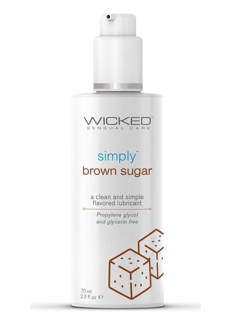 Wicked Simply Water Based Flavored Lubricant 2.3oz Wicked Simply Brown Sugar Lube, water-based, body-safe, flavored lubricant safe for all toy materials and internal use. 
Keywords: Brown sugar lube, flavored lubricant, water-based lube, body-safe lube, pH-balanced lube, glycerin-free lube, paraben-free lube, vegan lubricant, olive leaf extract lube, oral sex lube, latex-friendly lube, Wicked Sensual Care.