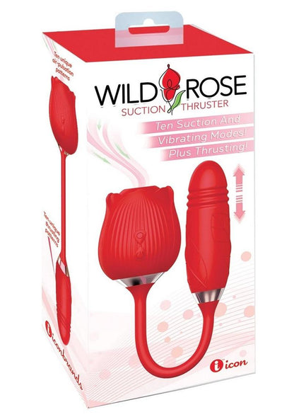 Dual-function rose toy with suction and thrusting, 10 modes each, body-safe silicone, waterproof, rechargeable, lipstick red.

Wild Rose and Thruster, rose suction and thruster, dual-function vibrator, 10 suction modes, 10 thrusting patterns, body-safe silicone, waterproof rose toy, rechargeable thruster toy, lipstick red vibrator, advanced rose V2, luxury clitoral stimulator.