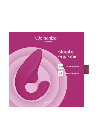 Womanizer Blend Rechargeable Silicone Vibrator with Clitoral Stimulator - Vibrant - Pink womanizer the original simply organic dual stimulation 8 intensity levels