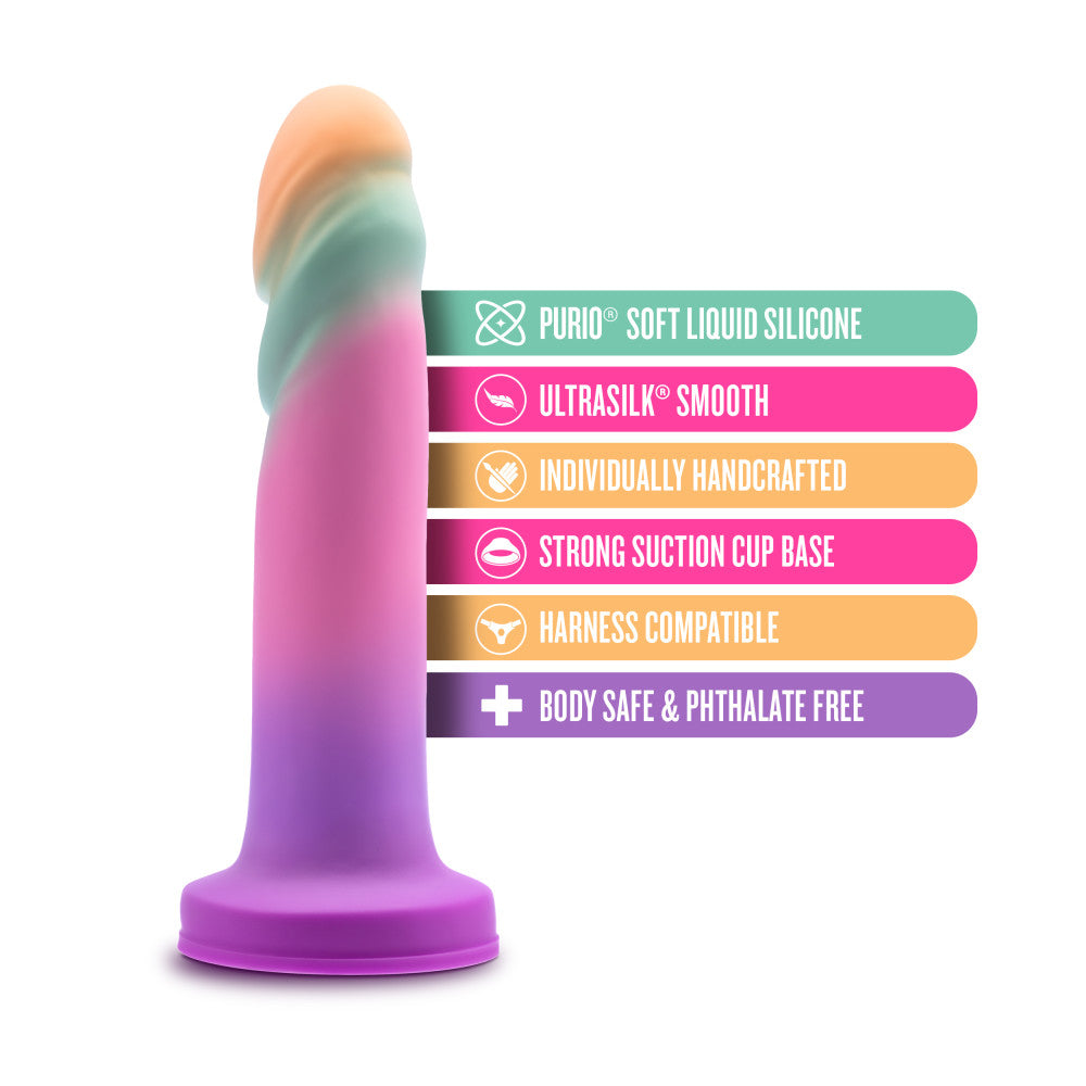 Artisanal pastel sherbet dildo with ridged shaft, strong suction cup base, and UltraSilk® smooth finish for hands-free play.
Keywords: artisanal dildo, Avant Sunrise Gaze, Purio silicone, UltraSilk smooth, 7.5-inch dildo, textured ridges, suction cup dildo, harness compatible, body-safe, phthalate-free dildo, G-spot stimulation, P-spot stimulation, pastel dildo