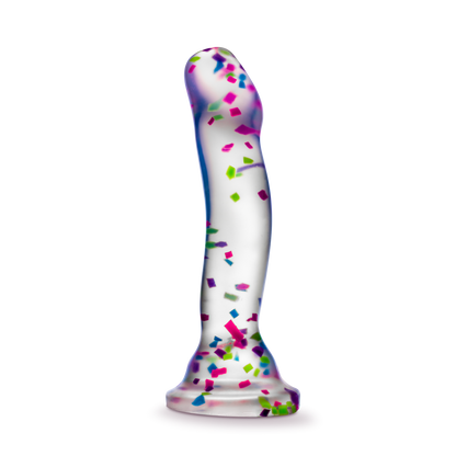 Glow-in-the-dark dildo with neon confetti, crafted from body-safe Purio™ silicone, featuring a curved design, suction base, and playful visual appeal. 
Keywords: glow-in-the-dark dildo, confetti dildo, silicone dildo, suction cup dildo, harness-compatible dildo, body-safe dildo, Purio silicone, G-spot dildo, P-spot dildo, fun adult toy. 