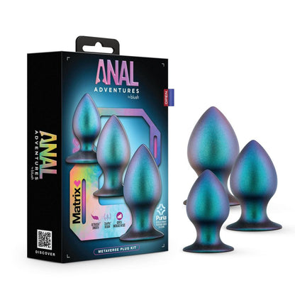 Anal Adventure Matrix Metaverse Plug Kit with 3 progressive silicone plugs, StayPut™ design, and shimmering blue finish.


Keywords: silicone butt plugs, progressive anal training kit, StayPut design plugs, anal adventure kit, Puria silicone plugs, UltraSilk finish plugs, beginner anal training, iridescent anal plugs, phthalate-free butt plugs, body-safe anal plugs.