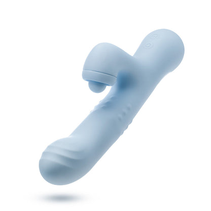 Blue dual-stimulation rabbit vibrator with sliding beads, come-hither motion, and clitoral massaging ball for waterproof play.

Keywords: rabbit vibrator, Devin vibrator, G-spot vibrator, clitoral stimulation, dual-stimulation, sliding beads vibrator, come-hither motion, waterproof vibrator, USB rechargeable, soft silicone, body-safe, 9.25-inch vibrator, massaging beads, clitoral thumper