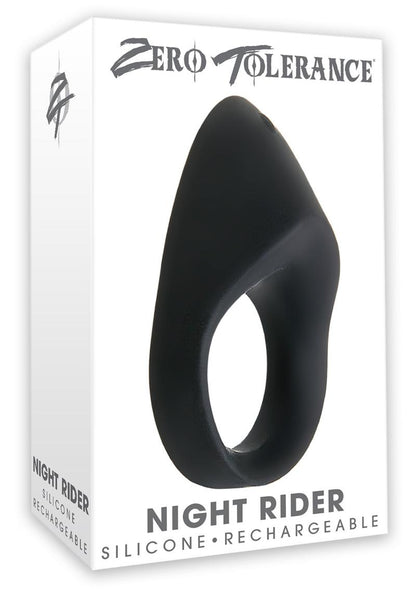 Zero Tolerance Night Rider Rechargeable Silicone Cock Ring - Black Zero Tolerance Night Rider Rechargeable Silicone Cock Ring - Black Night Rider Cock Ring with LED light, 7 vibration functions, waterproof design, and clitoral stimulator. Keywords: Night Rider Cock Ring, LED cock ring, vibrating cock ring, couples’ toy, clitoral stimulator, waterproof love ring, rechargeable cock ring, luxurious silicone ring, Zero Tolerance Toys, harder erections.