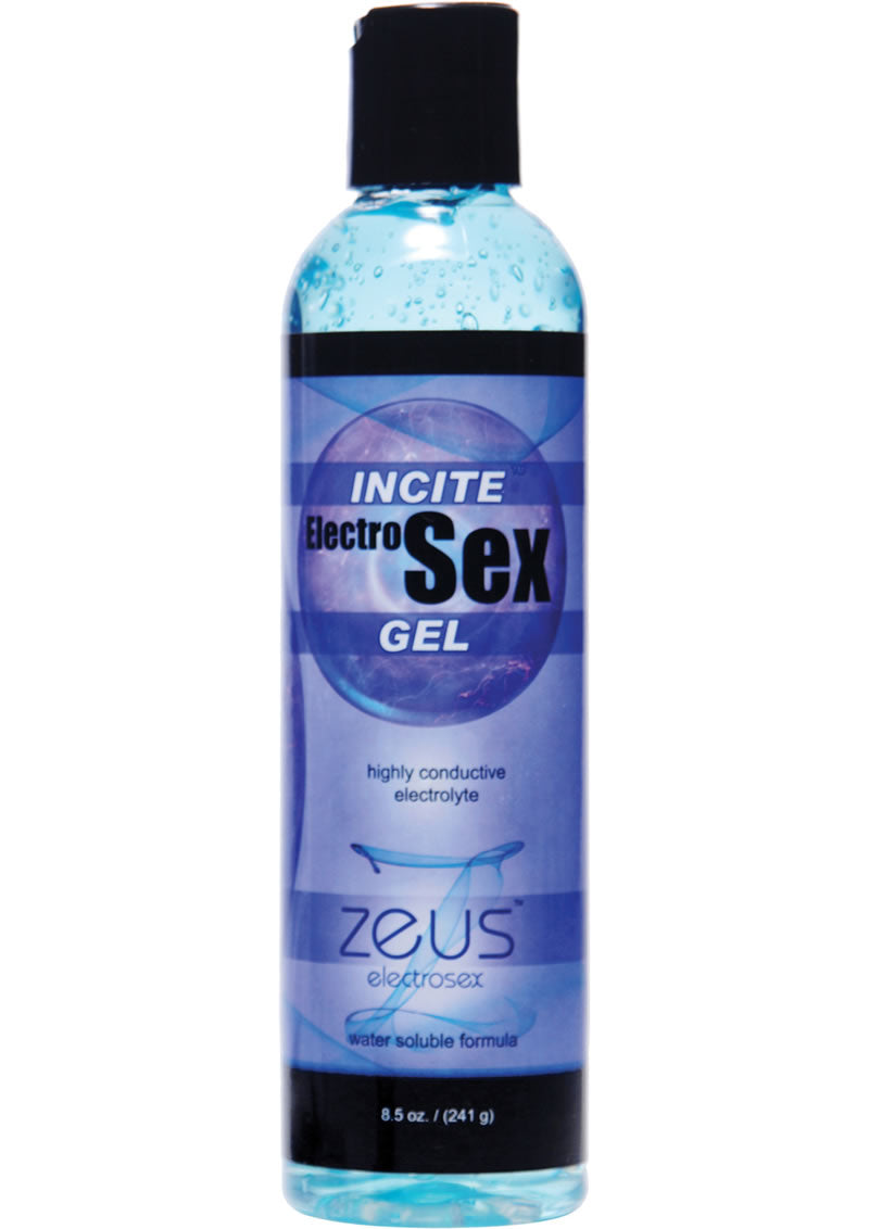 Zeus Electrosex Gel - Blue - 8oz
Zeus Incite Electrosex Gel, 8.5 oz. conductive gel for enhancing e-stim sensations.
Zeus Incite gel, electrosex gel, conductive gel for e-stim, e-stim accessory gel, electrosex accessory, e-stim conductor gel, body-safe conductive gel, e-stim enhancer, easy-to-clean electrosex gel, Zeus electrosex